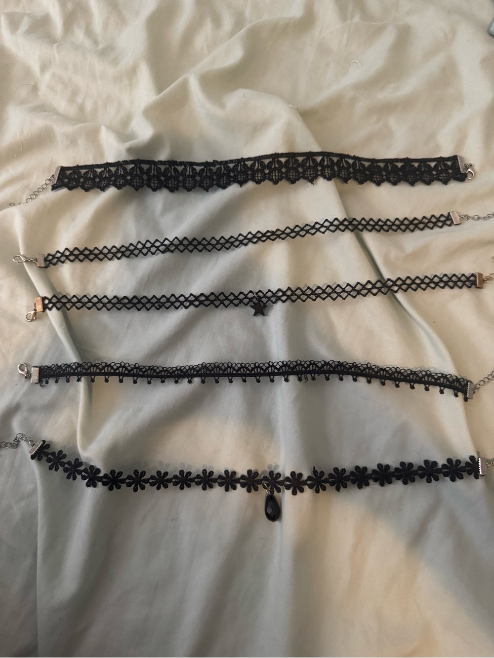 Black Lace & Floral Choker Necklace Set - Women Accessories